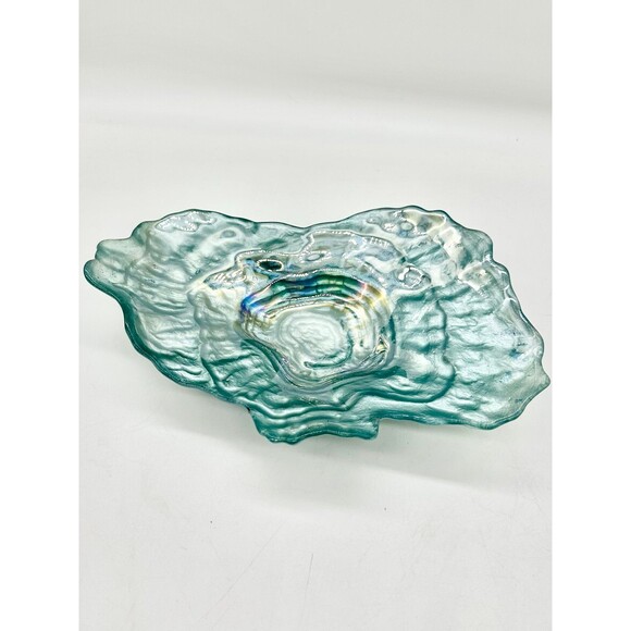 Akcam Turkish Glass Aqua Blue Oyster Shell Dessert Appetizer Trinket Bowl Dish - Picture 1 of 6